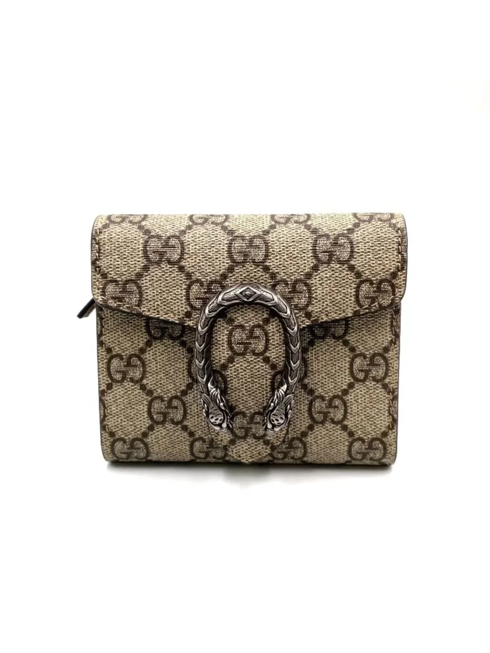 Gucci Dionysus GG Supreme Leather Beige Trifold Wallet Silver - Picture 1 of 15